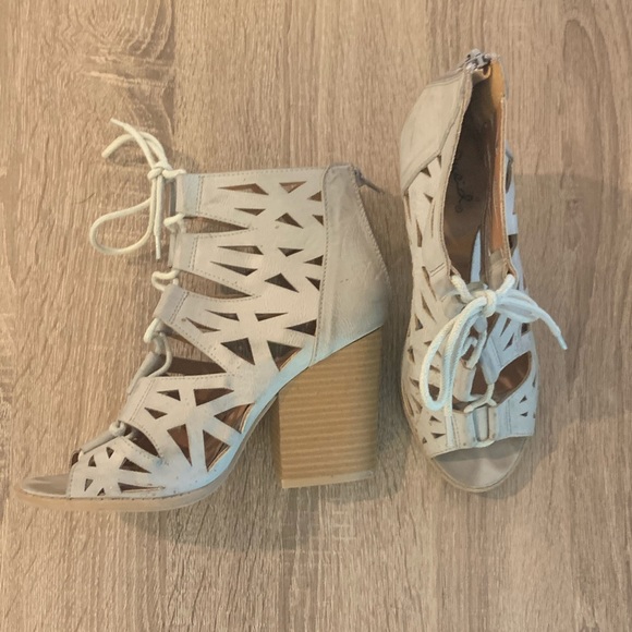 Cream Cutout/Lace-up Wedges, worn twice - Picture 2 of 8